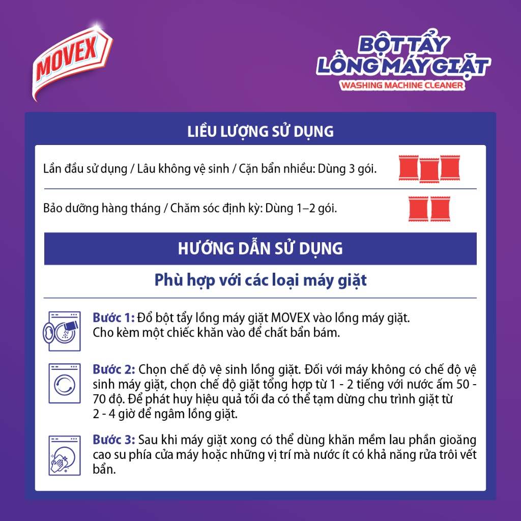 Combo 5 Gói Bột Tẩy Lồng Máy Giặt MoveX Hương Lavender