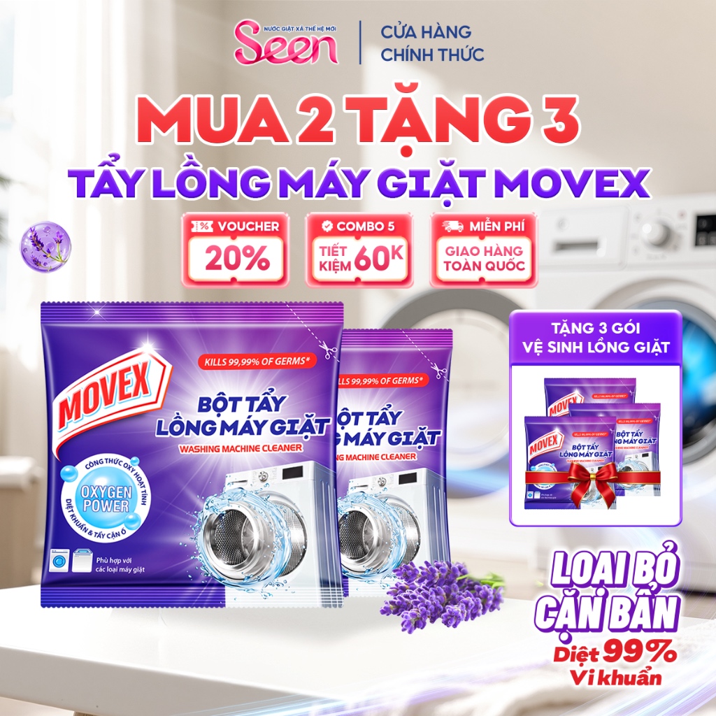 Combo 5 Gói Bột Tẩy Lồng Máy Giặt MoveX Hương Lavender