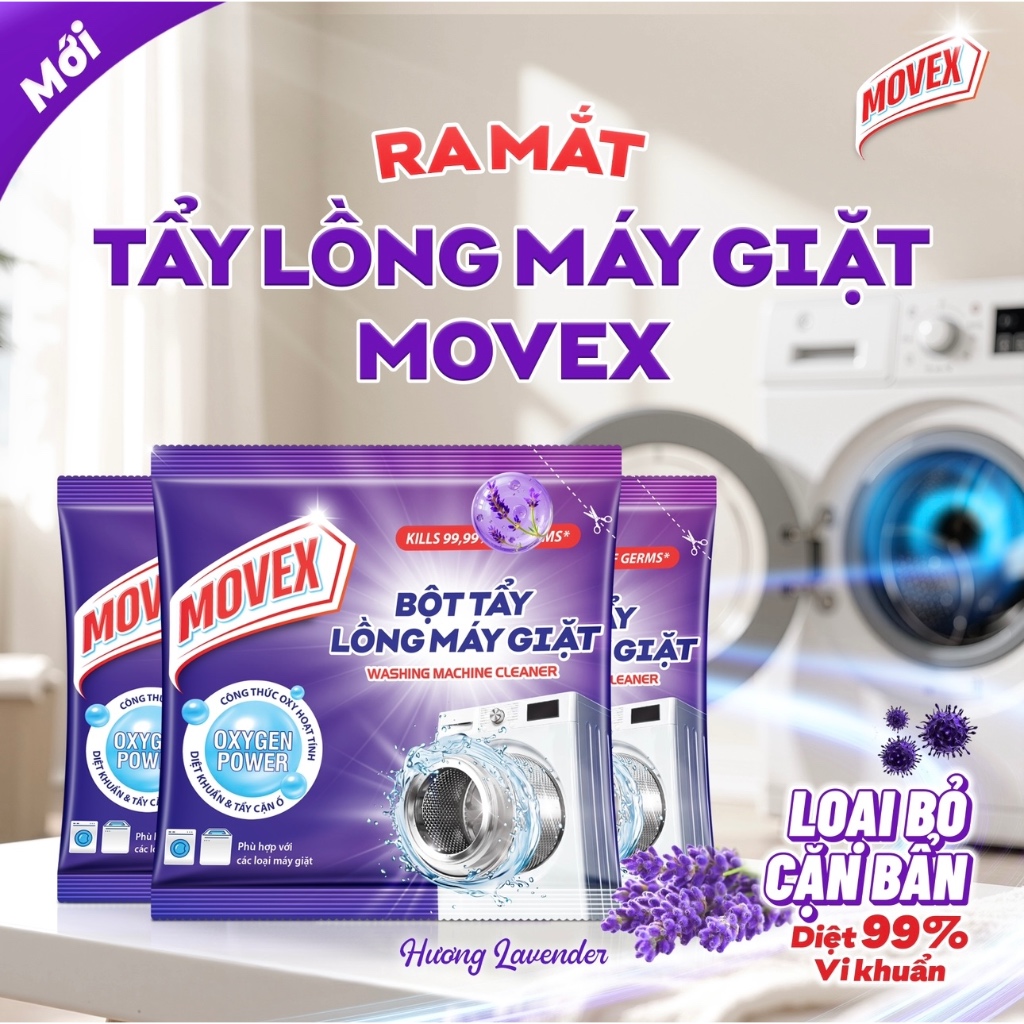 Combo 5 Gói Bột Tẩy Lồng Máy Giặt MoveX Hương Lavender