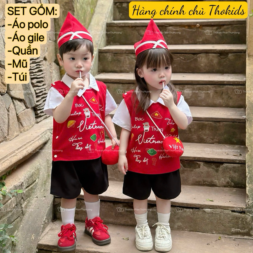 Set đồ Thống Nhất cho bé iu, tặng kèm mũ cano và túi đeo