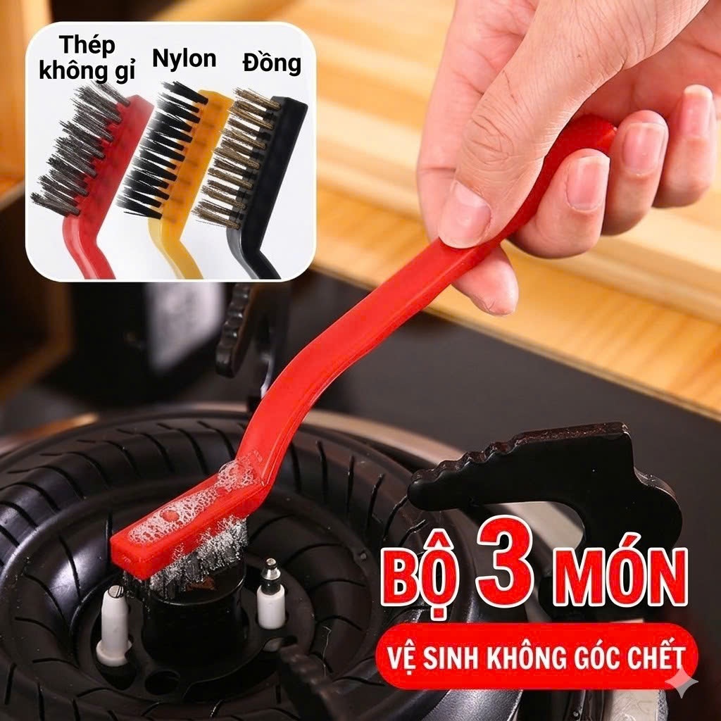 Bộ 3 bàn chải thép vệ sinh bếp gas,nhà bếp chuyên dụng