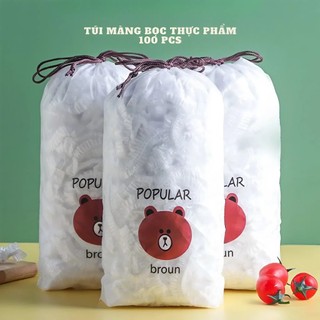 Set 500 túi màng bọc thực phẩm PE hình gấu có chun co giãn siêu dai bọc đồ ăn, tái sử dụng dùng nhiều lần tiện lợi