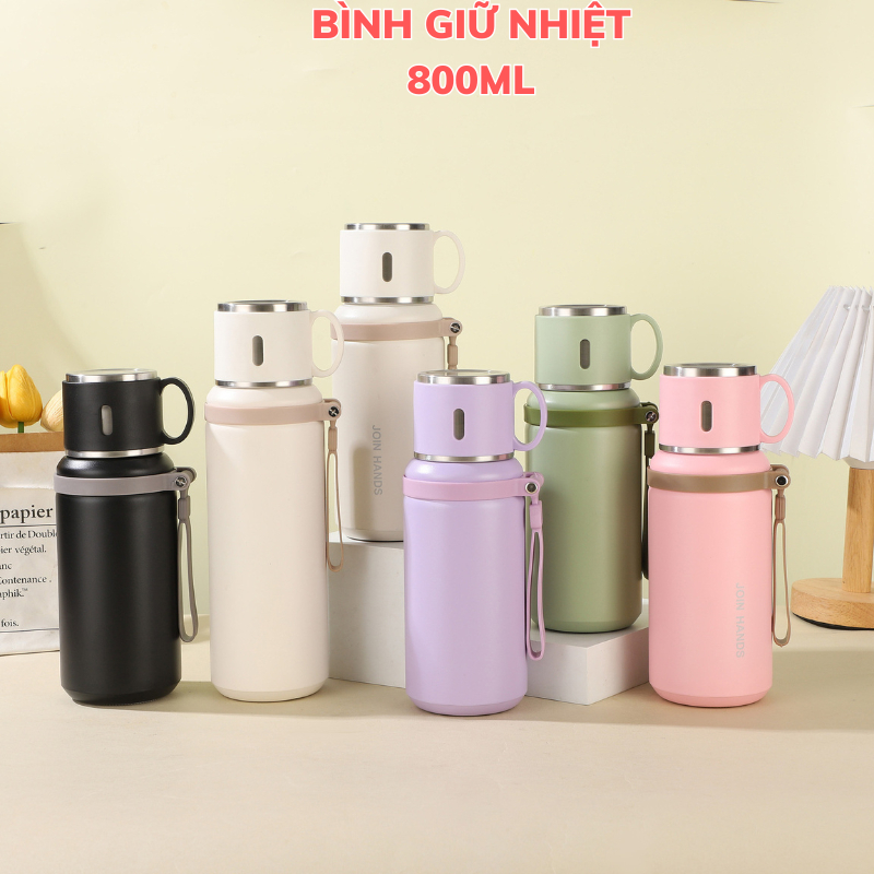 Bình Giữ Nhiệt JOIN HANDS 800ml Inox 316 Bình Nước Giữ Nhiệt Nóng Lạnh, Nắp Làm Cốc, Có Lọc Trà