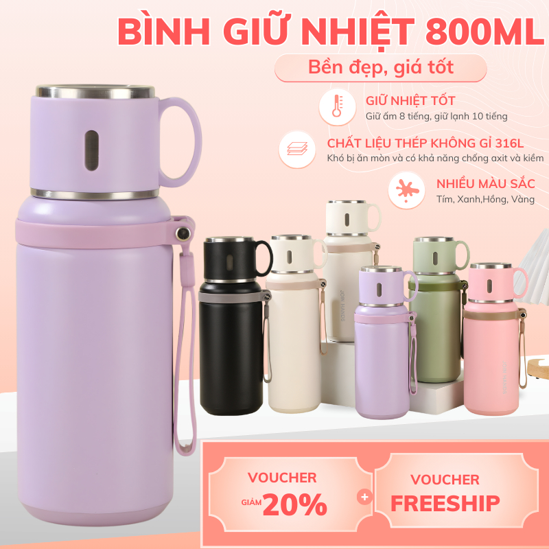 Bình Giữ Nhiệt JOIN HANDS 800ml Inox 316 Bình Nước Giữ Nhiệt Nóng Lạnh, Nắp Làm Cốc, Có Lọc Trà