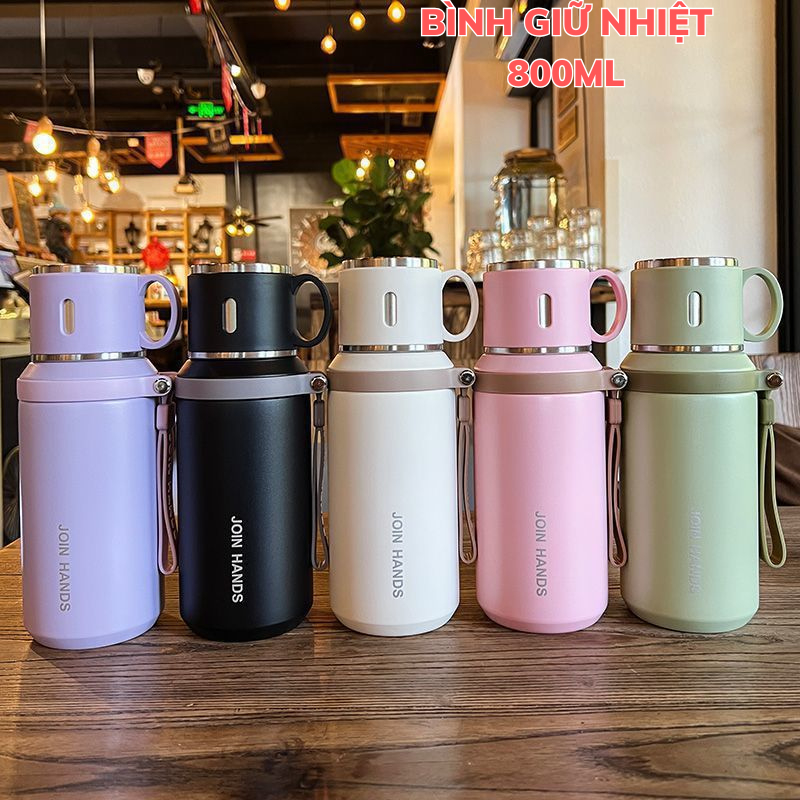 Bình Giữ Nhiệt JOIN HANDS 800ml Inox 316 Bình Nước Giữ Nhiệt Nóng Lạnh, Nắp Làm Cốc, Có Lọc Trà