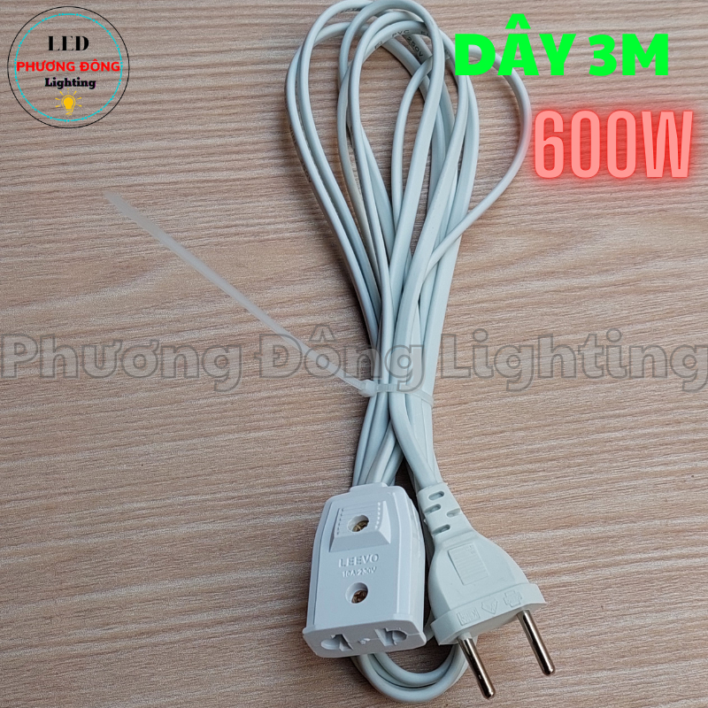 Phích Âm Liền Dây 600W – Phích Nối Liền Dây Dài 3m, 5m, 8m,10m, Dây Nguồn Đèn LED, Quạt, Thiết Bị Điện Gia Dụng Tiện Lợi