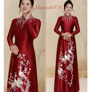Áo Dài bà sui ĐỎ Kết cổ sang trọng, Áo dài cho mẹ Ngày Cưới lụa Ruby cao cấp