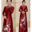 Áo Dài bà sui ĐỎ Kết cổ sang trọng, Áo dài cho mẹ Ngày Cưới lụa Ruby cao cấp
