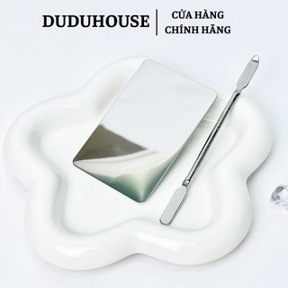 Khay trộn kem nền, bảng trộn kem nền bằng thép chống gỉ kèm cây trộn chuyên dụng cho makeup