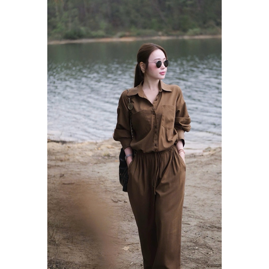 [ Hình Thật ] Jumpsuit Nâu Dài Nữ Thanh Lịch – Jum Ống Rộng Thắt Eo Tôn Dáng Thời Trang Cao Cấp Sang chảnh
