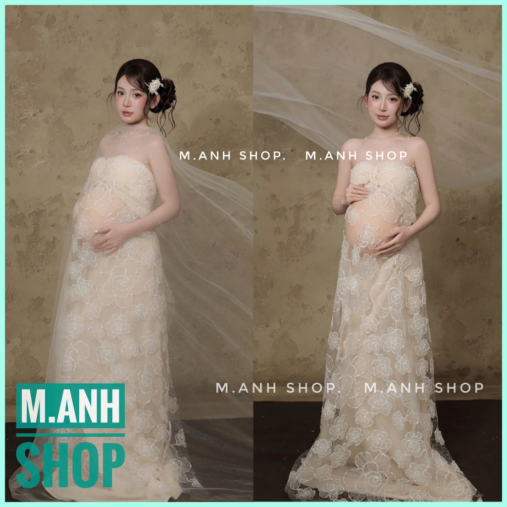 Sét Váy Bầu Ren Hoa Chụp Ảnh Concept Bầu Sexy Sang Chảnh
