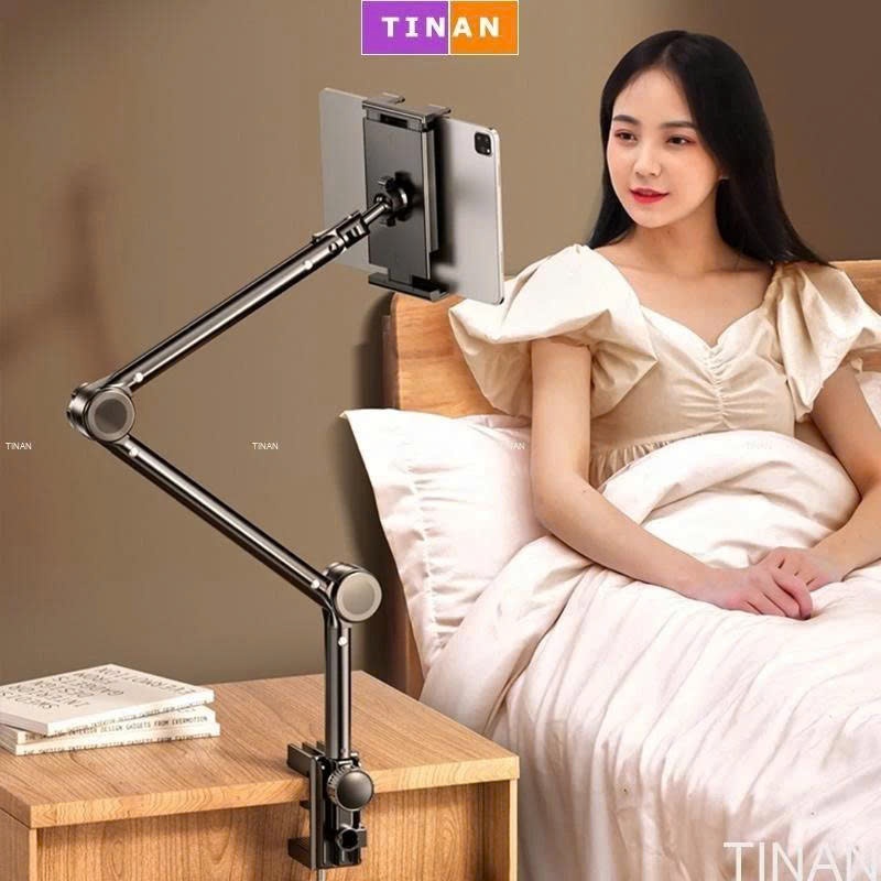 Giá đỡ điện thoại, ipad kẹp cạnh bàn, đầu giường phiên bản mới có khớp nâng độ cao chỉnh xoay 360 đa năng xếp gọn