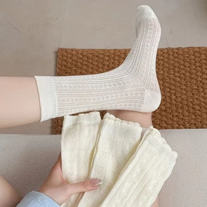 Tất trắng nữ ren bèo cổ ngắn Tất coton dệt lưới thoáng khí mềm mại dễ thương - Sản phẩm cao cấp