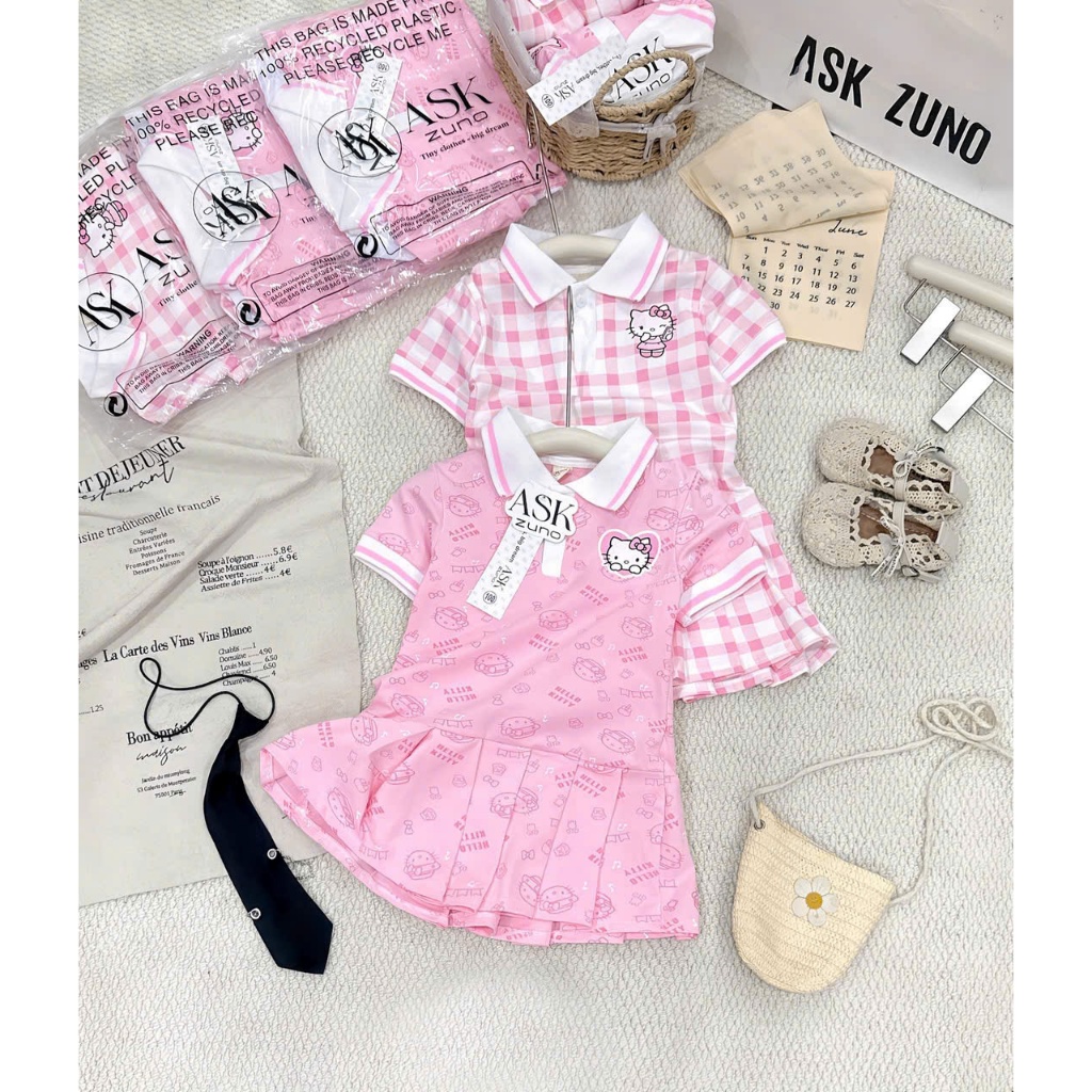 Bộ Váy Kitty 2 Mầu Cho Bé Gái Từ 9-35kg