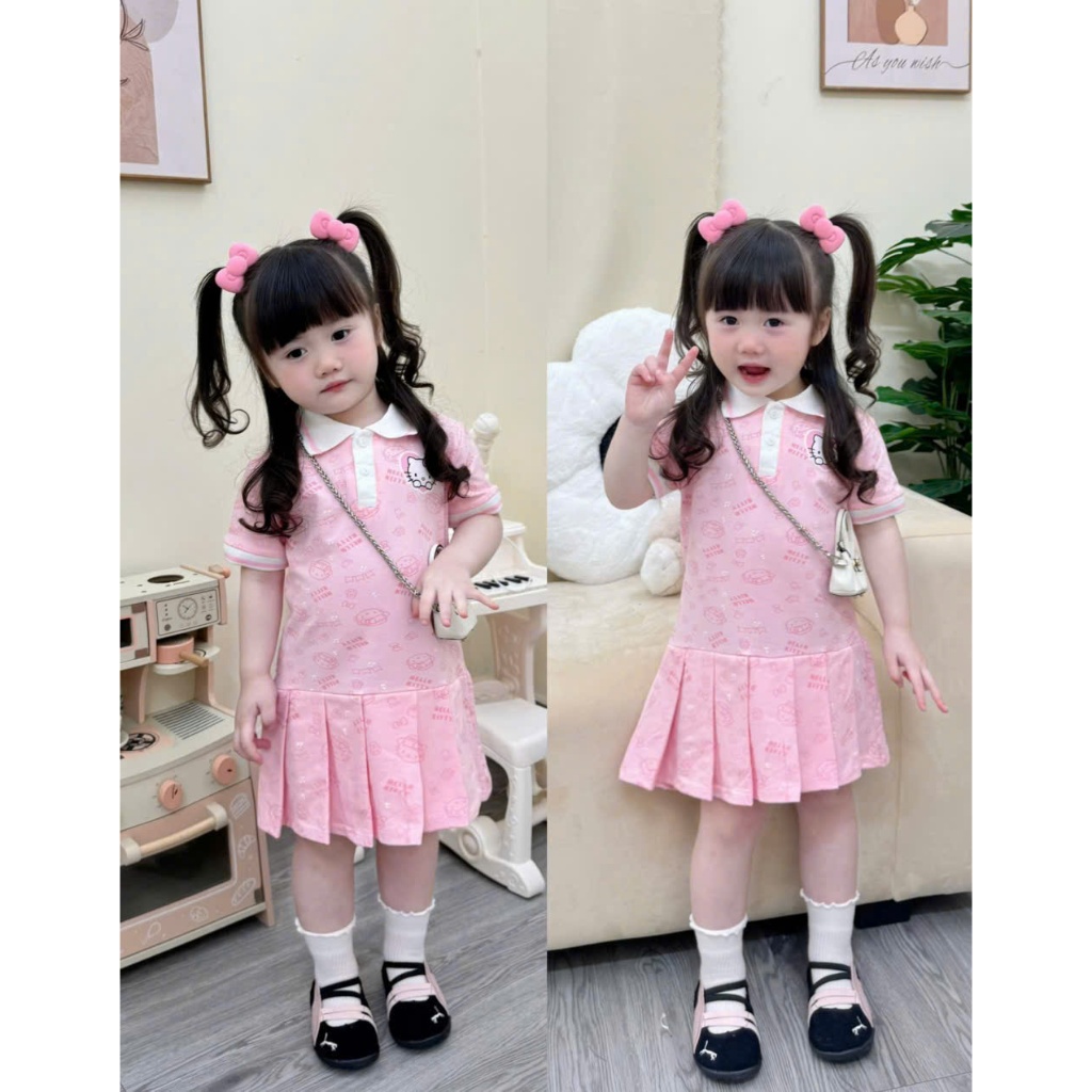 Bộ Váy Kitty 2 Mầu Cho Bé Gái Từ 9-35kg