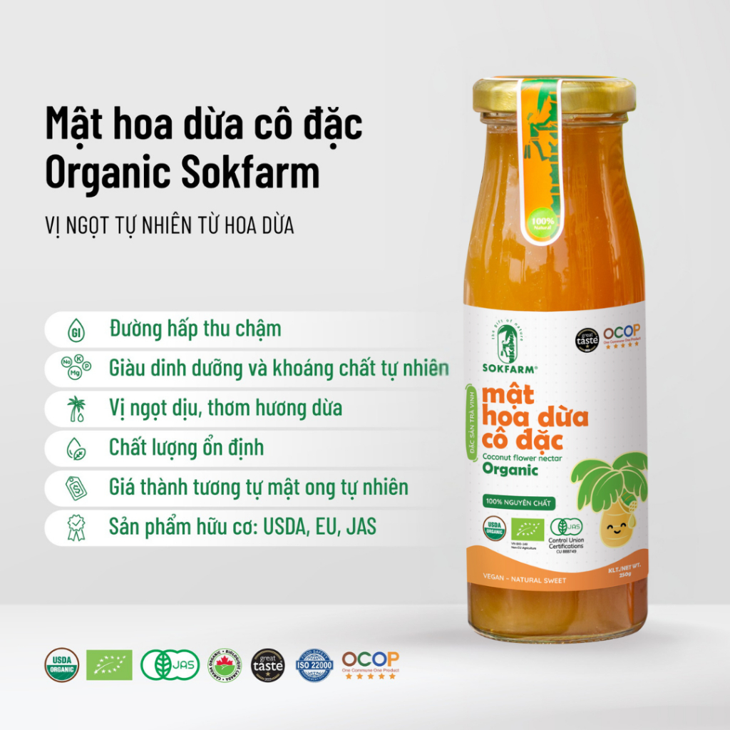 Nước Tương Mật Hoa Dừa/  Mật Hoa Dừa Cô Đặc SOKFARM – Organic, Không Đường Tinh Luyện, Tốt Cho Bé