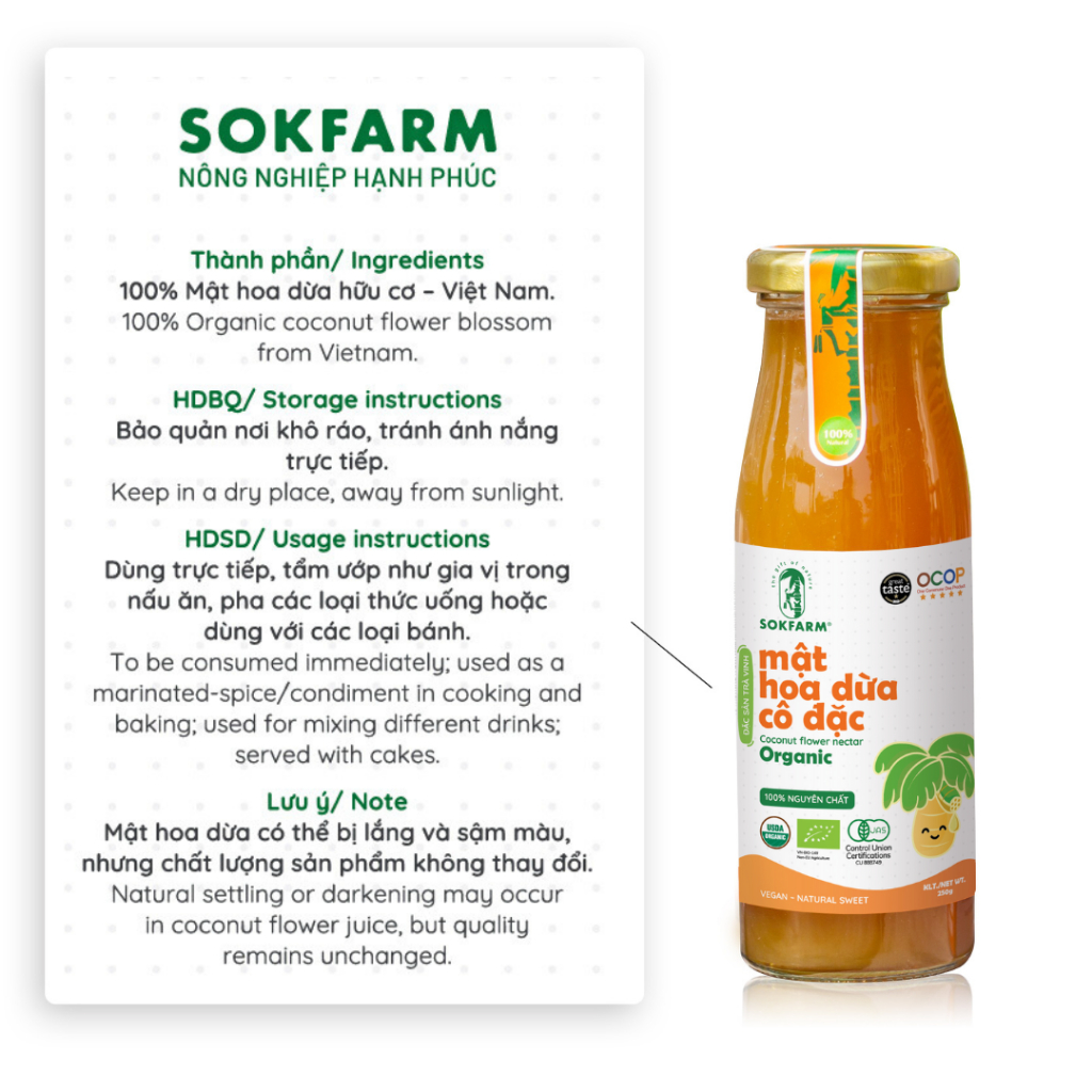 Nước Tương Mật Hoa Dừa/  Mật Hoa Dừa Cô Đặc SOKFARM – Organic, Không Đường Tinh Luyện, Tốt Cho Bé