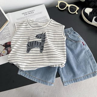 Set bộ áo sát nách kẻ ngang + quần jeans cho bé trai