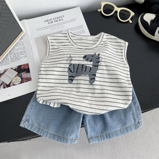 Set bộ áo sát nách kẻ ngang + quần jeans cho bé trai