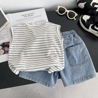 Set bộ áo sát nách kẻ ngang + quần jeans cho bé trai
