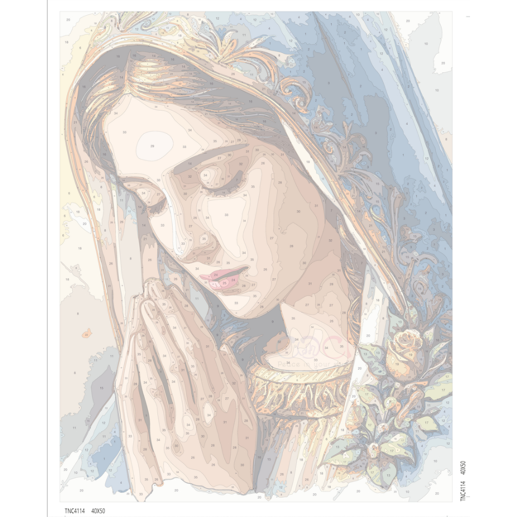 Tranh Số Hóa Tô Màu Theo Số Công Giáo Đức Mẹ Maria Cầu Nguyện COCI Có Khung Đã Căng Tổng Hợp