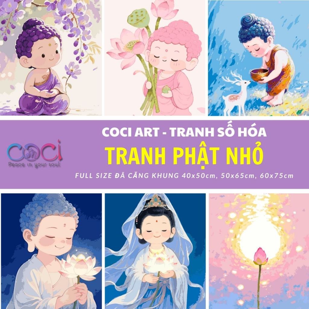 Tranh Tô Màu Theo Số Hóa Phật Giáo Phật Nhỏ Chibi Dễ Thương 30x40cm Có Khung Đã Căng Tổng Hợp