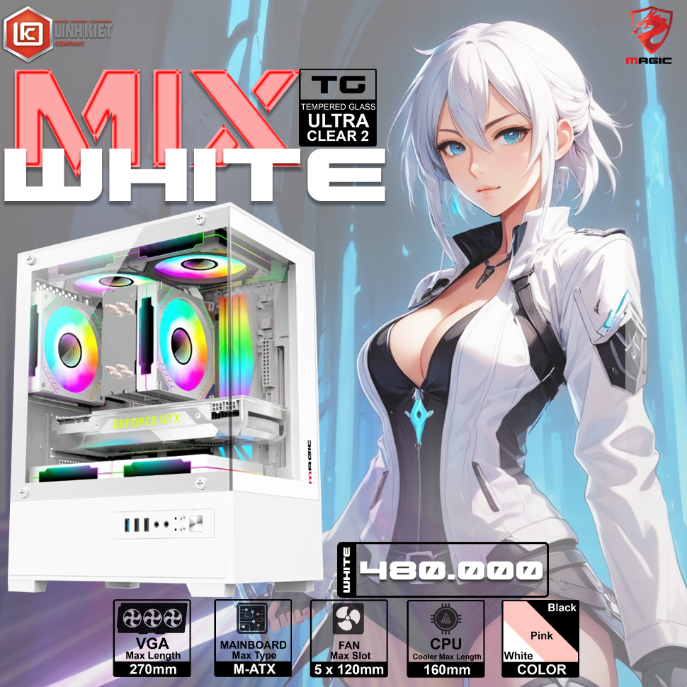 Case giá rẻ - Thùng máy Magic MIX | Micro ATX / Đen - Trắng - Hồng | BigBuy360 - bigbuy360.vn