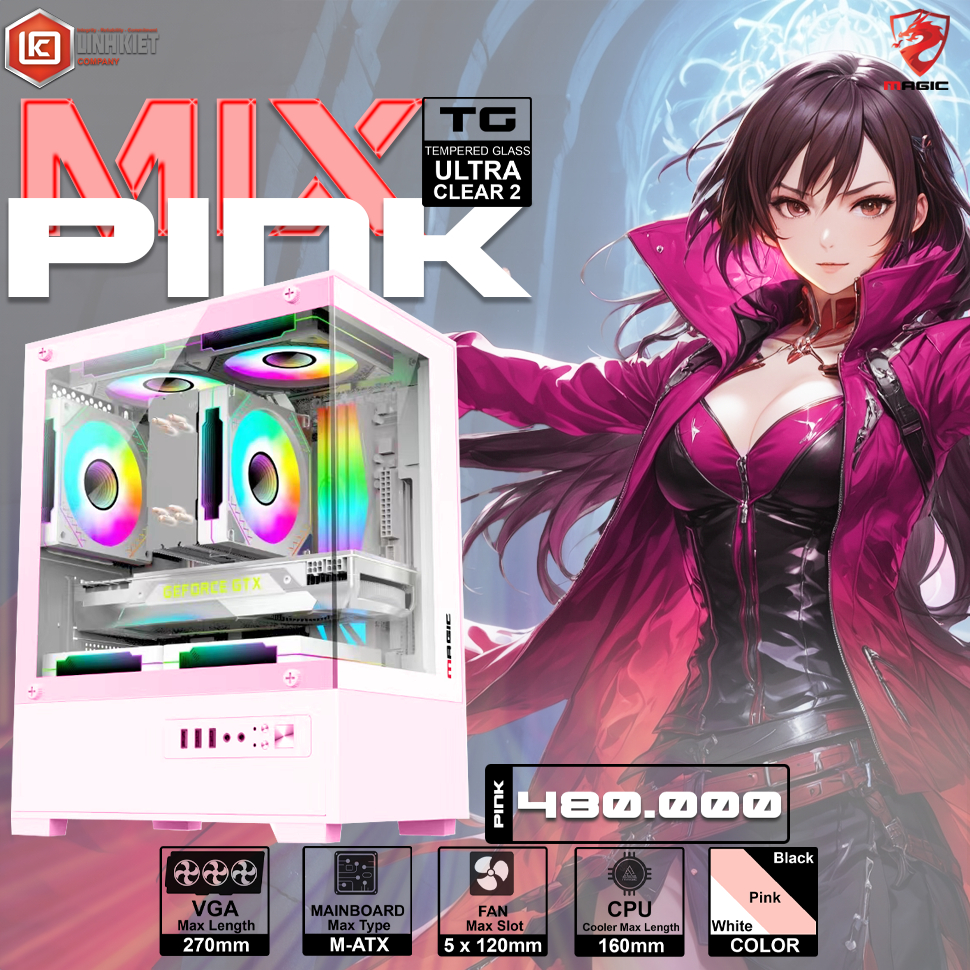 Case giá rẻ - Thùng máy Magic MIX | Micro ATX / Đen - Trắng - Hồng | BigBuy360 - bigbuy360.vn