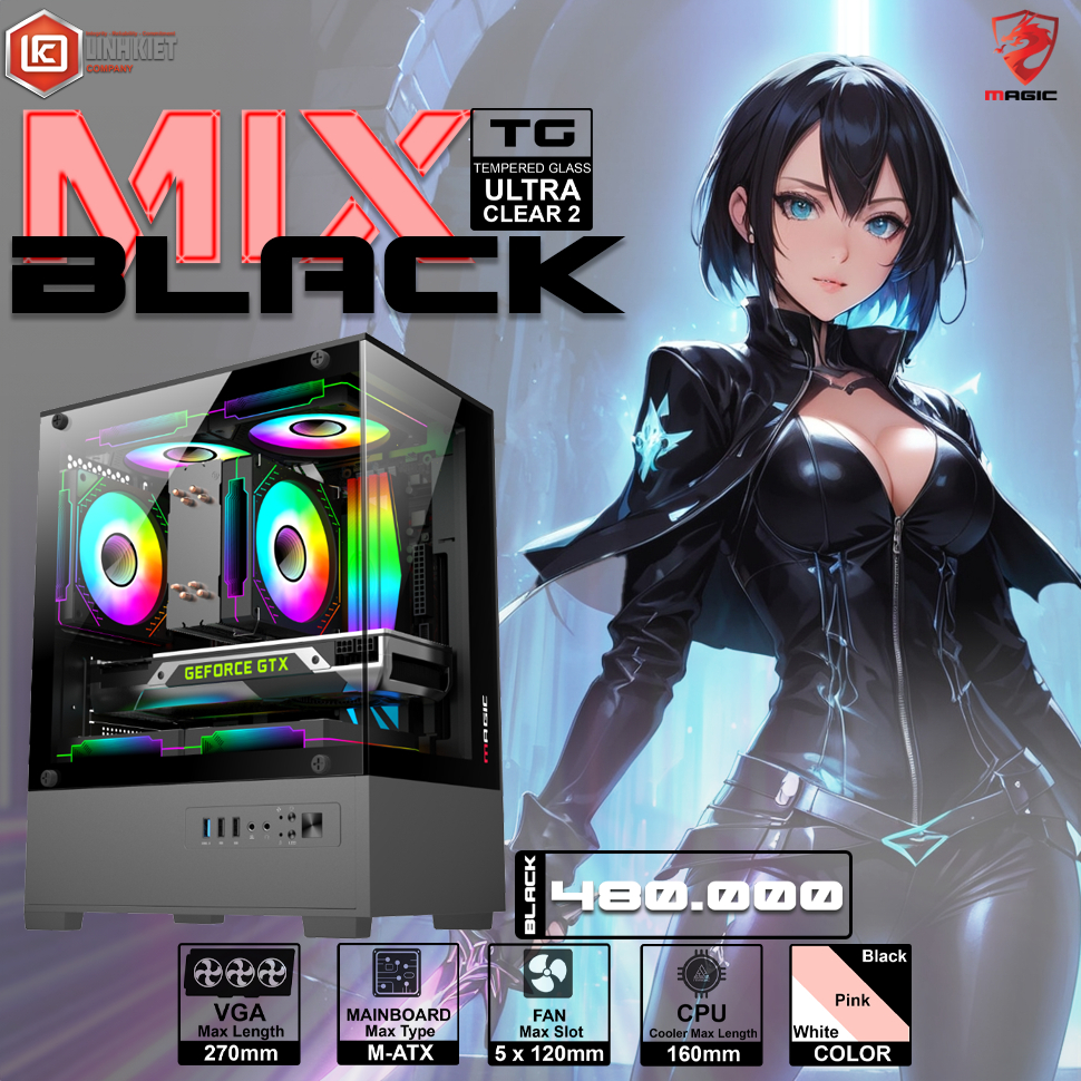 Case giá rẻ - Thùng máy Magic MIX | Micro ATX / Đen - Trắng - Hồng | BigBuy360 - bigbuy360.vn