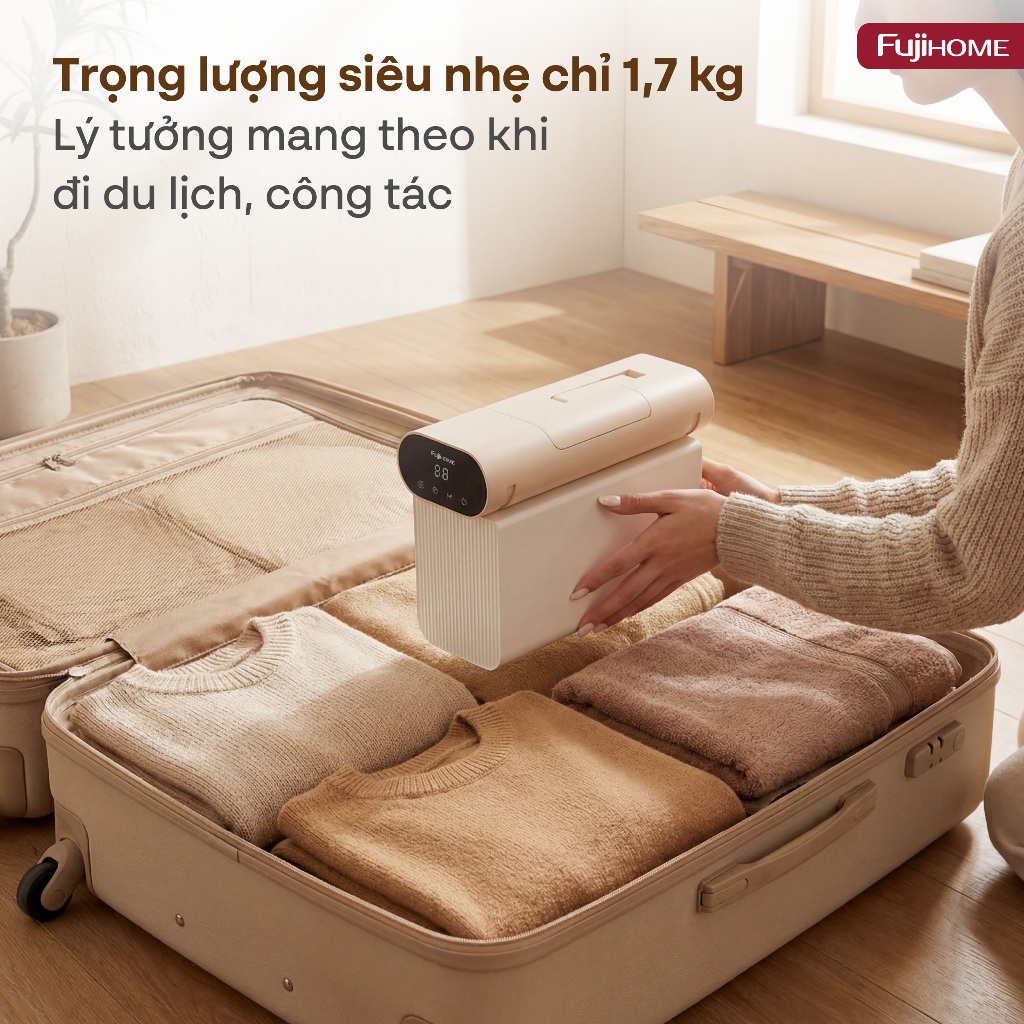 Máy sấy quần áo Nhập Khẩu FUJIHOME FCD16, lồng sấy gấp gọn sấy khô nhanh 600W khử trùng UV