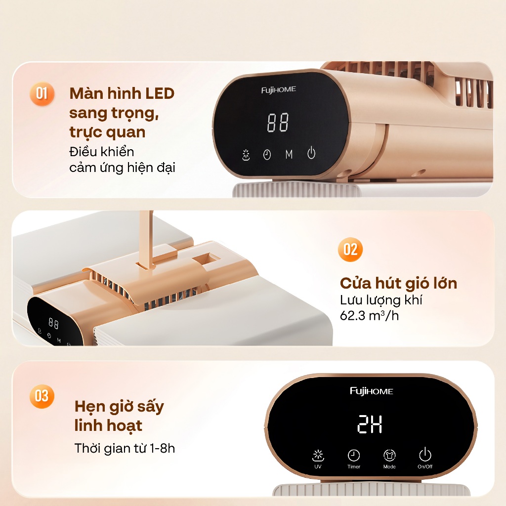Máy sấy quần áo Nhập Khẩu FUJIHOME FCD16, lồng sấy gấp gọn sấy khô nhanh 600W khử trùng UV