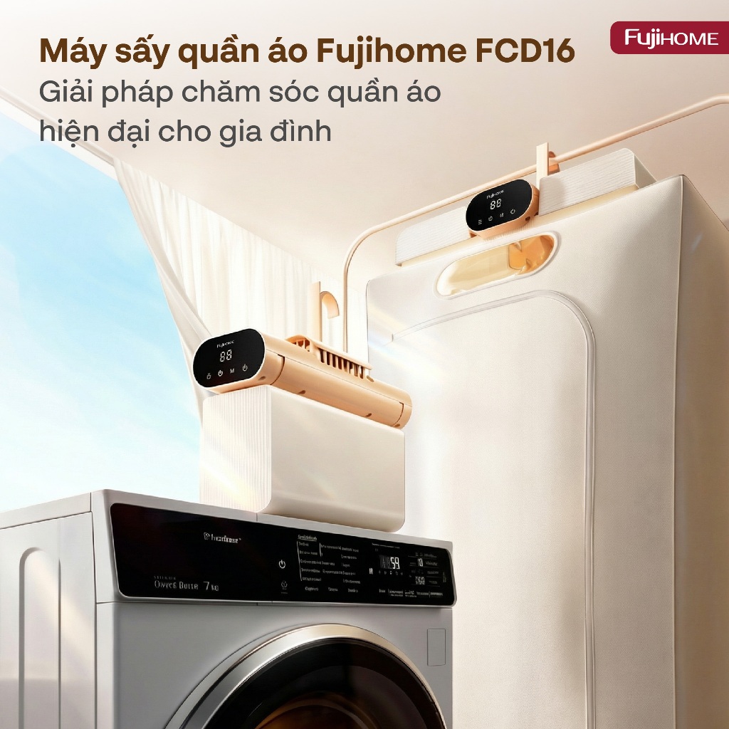 Máy sấy quần áo diệt khuẩn UV Nhập Khẩu FUJIHOME FCD16, lồng sấy quần áo gấp gọn sấy khô nhanh 600W