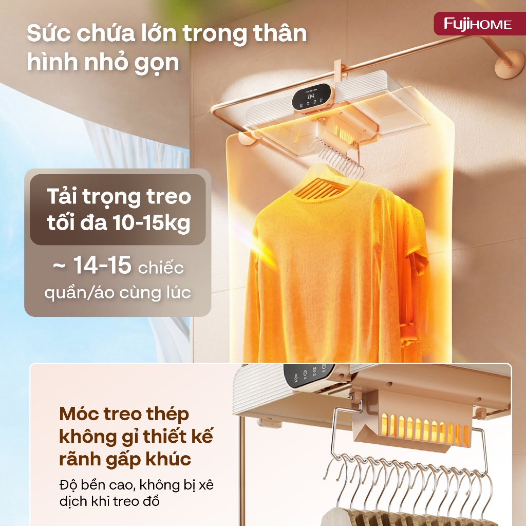 Máy sấy quần áo Nhập Khẩu FUJIHOME FCD16, lồng sấy gấp gọn sấy khô nhanh 600W khử trùng UV