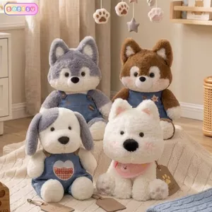 Gấu Bông Cún Chó Con Mặc Yếm Jean Siêu Đáng Yêu, Thú Nhồi Bông Hình Chó Cưng Lông Mịn An Toàn Cho Bé, Quà Tặng Cao Cấp
