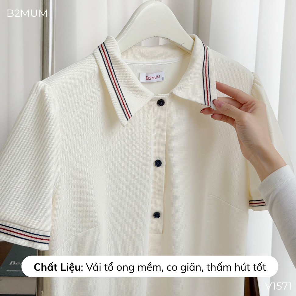 Váy Bầu Suông Phối Cổ Polo Viền Sọc Thanh Lịch, Chất Tổ Ong Mềm, Co Giãn, Mặc Đi Làm Dạo Phố Orin Dress V1571 By B2MUM