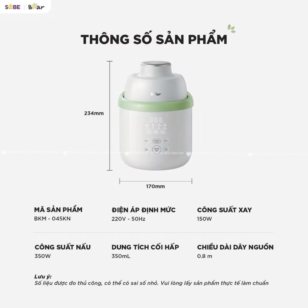 Máy Xay Nấu Thức Ăn Bear BFM - 045KN Dung Tích 0.35L Lưỡi Dao 3 Tầng 6 Lưỡi Xay Nhuyễn Ăn Dặm Cho Bé 🌿