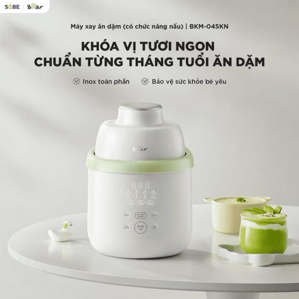 Máy Xay Nấu Thức Ăn Bear BFM - 045KN Dung Tích 0.35L Lưỡi Dao 3 Tầng 6 Lưỡi Xay Nhuyễn Ăn Dặm Cho Bé 🌿