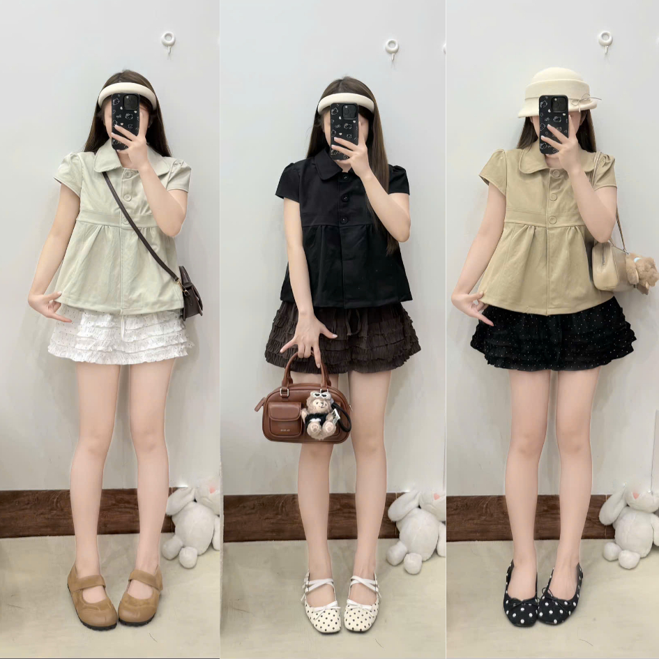 Áo babydoll 3 màu cổ sen dáng ngắn, áo kiểu trẻ trung năng động Lala A110