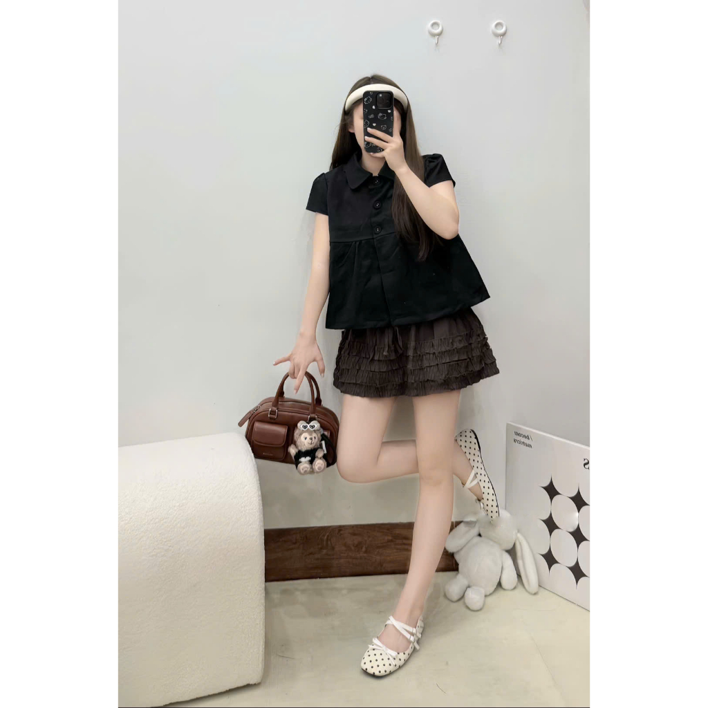 Áo babydoll 3 màu cổ sen dáng ngắn, áo kiểu trẻ trung năng động Lala A110