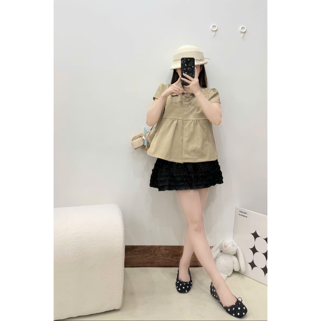 Áo babydoll 3 màu cổ sen dáng ngắn, áo kiểu trẻ trung năng động Lala A110