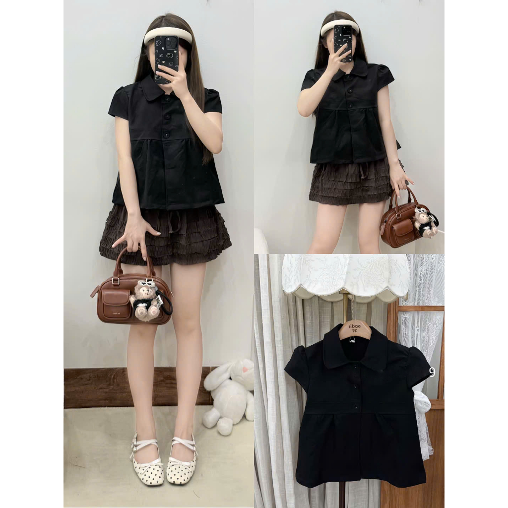 Áo babydoll 3 màu cổ sen dáng ngắn, áo kiểu trẻ trung năng động Lala A110