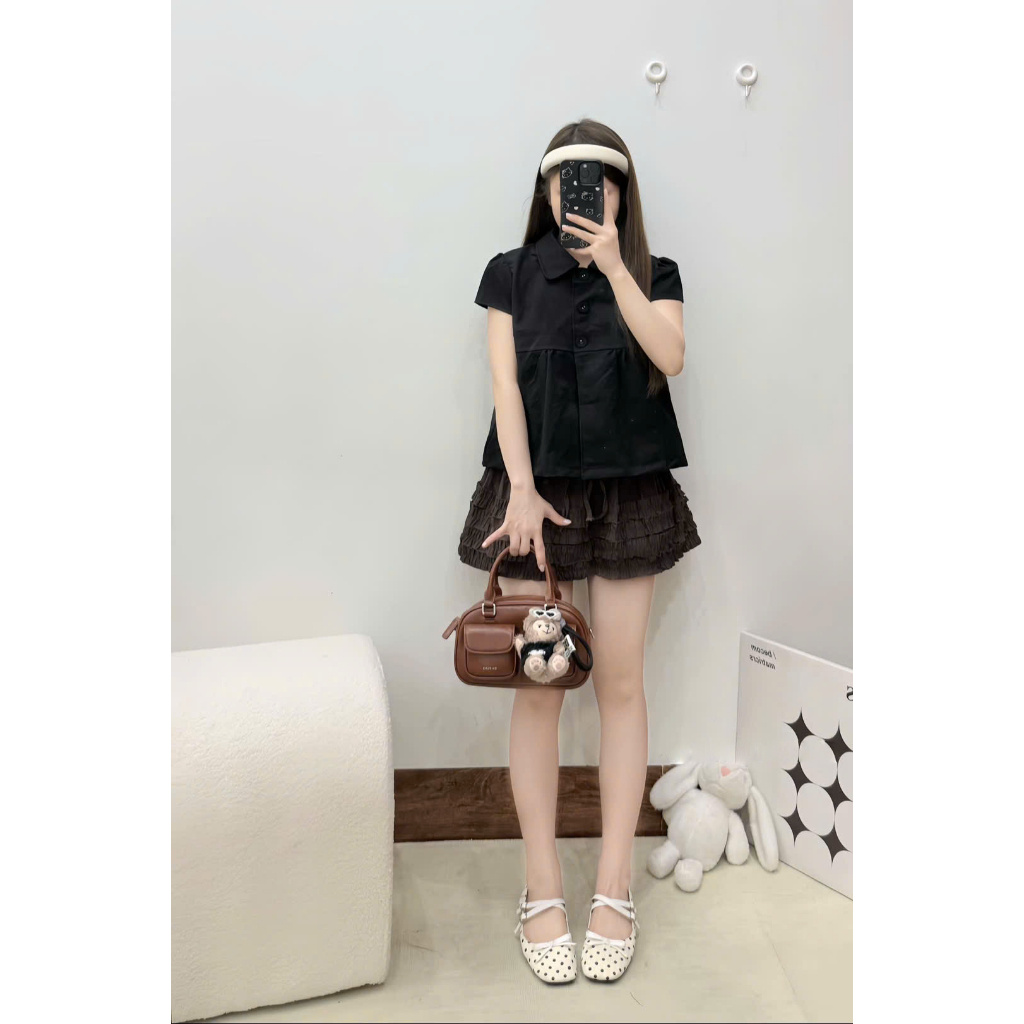 Áo babydoll 3 màu cổ sen dáng ngắn, áo kiểu trẻ trung năng động Lala A110