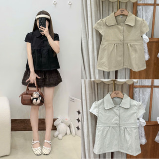 Áo babydoll cổ sen phối cúc dọc tay ngắn chiết ngang xinh xắn LAVIAN A110