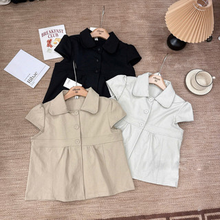 Áo babydoll cổ sen phối cúc dọc tay ngắn chiết ngang xinh xắn LAVIAN A110