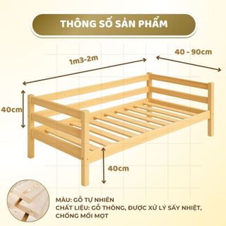 Giường Gỗ Ghép Cho Bé 1m5 có Thanh Rào Chắn, Lắp Ráp Nối Mở Rộng Giường Với Bố Mẹ, Gỗ Thông Tự Nhiên