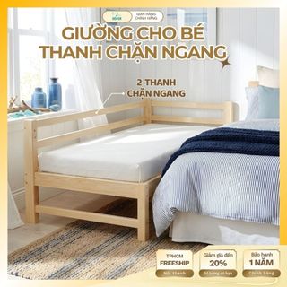 Giường Gỗ Ghép Cho Bé 1m5 có Thanh Rào Chắn, Lắp Ráp Nối Mở Rộng Giường Với Bố Mẹ, Gỗ Thông Tự Nhiên