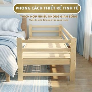 Giường Gỗ Ghép Cho Bé 1m5 có Thanh Rào Chắn, Lắp Ráp Nối Mở Rộng Giường Với Bố Mẹ, Gỗ Thông Tự Nhiên