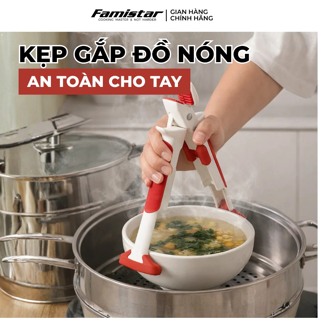 Kẹp Gắp Đồ Nóng An Toàn Cho Tay, Silicon Chống Trượt - Kẹp Gấp Thức Ăn Dùng Cho Lò Nướng Lò Vi Sóng Famistar KG01-DO