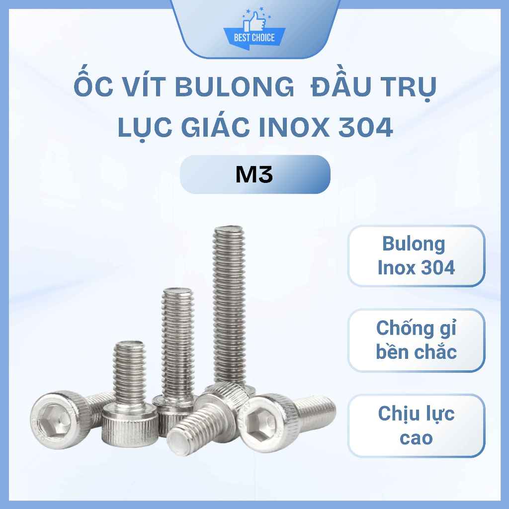 Bulong Inox 304 M3 Lục Giác Đầu Trụ Ốc Vít Lục Giác M3 M4 M5 M6 M8 M10 ...