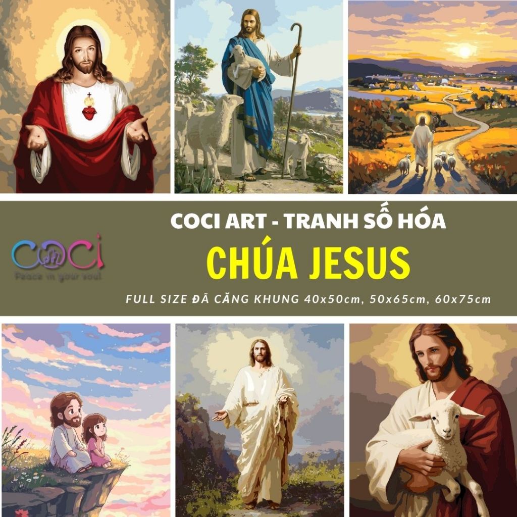 Tranh Số Hóa Công Giáo Chúa Jesus Tự Tô Màu Theo Số COCI Có Khung Đã Căng Tổng Hợp